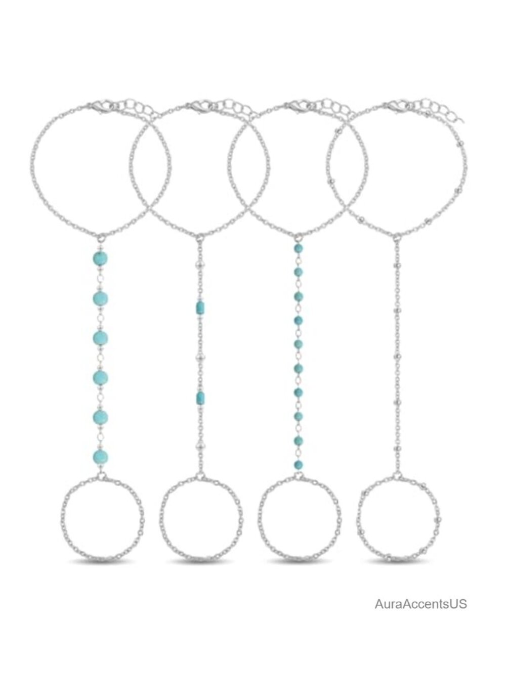 4PC 18K Gold Plated Hand Chain Bracelet Ring Set Adjustable Dainty Stackable